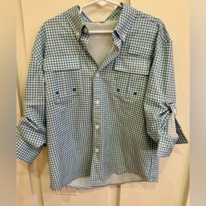 Boys Mullet Swim Blue And White Check Fishing Shirt